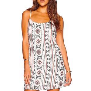 Sam Edelman Embroidered Cross-stitch Slip Dress Red/Black/White Sequin